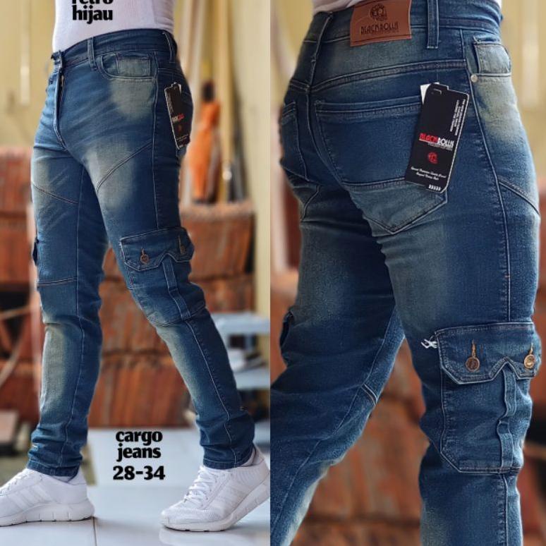 BOOMING grosir CELANA PANJANG PRIA CARGO JEANS SLIMFIT - CELANA PANJANG DENIM PDL SAKU SAMPING PRIA 
