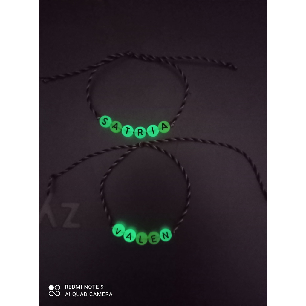 GELANG NAMA CUSTOM TRIDATU ETNIK MOTE GLOW IN THE DARK MODEL TERBARU