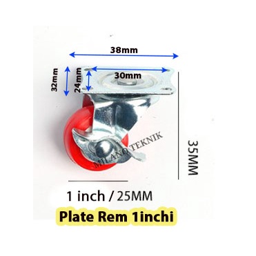 Roda PVC 1 inch (Mati-Hidup-Rem) KASTOR PlateTaiwan Roda Troli Nylon Furniture Etalase Troly/pcs