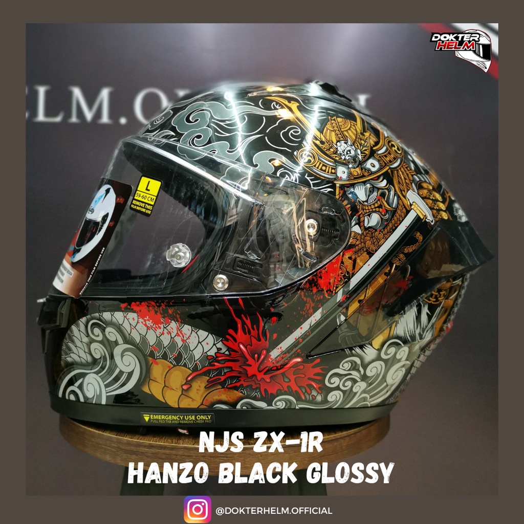 NJS ZX1R ZX-1R MOTIF HANZO SAMURAI BLACK GLOSSY FLAT VISOR