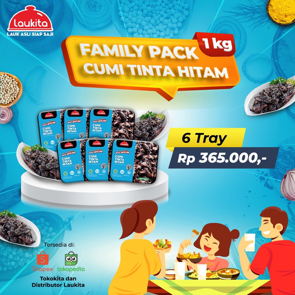 

Laukita Family Pack - Cumi Tinta Hitam Tidak Pedas Frozen Food [6 Tray]