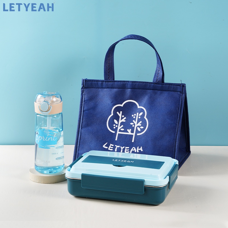 letyeah Lunch box set tas bekal dan 4 sekat kotak makan stainless 304 /570ml botol minum anti tumpah