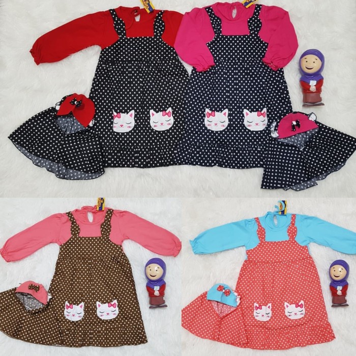 baju anak perempuan  Baju Muslim Anak Bayi Perempuan Gamis Set Jilbab Instant Overall Cat(P0D3) sete