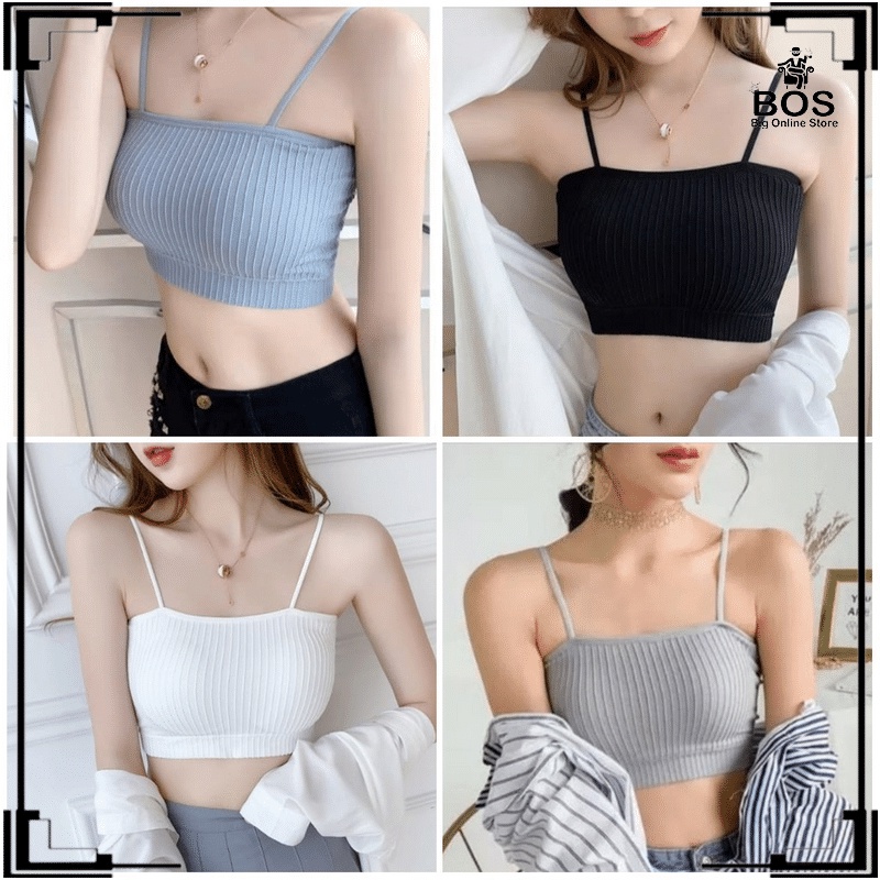 BOS-Sport Bra Kemben Tali Kecil Dalaman Wanita Korea Import BH Gym Zumba Tanpa Kawat Tanktop Spaghetti