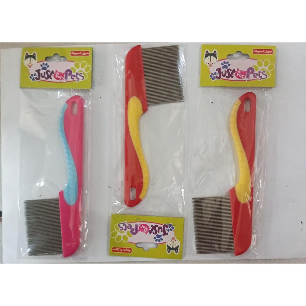 BR204 Sisir Besi Chrome Gagang Plastik Sisir kutu Bulu Rontok Kucing