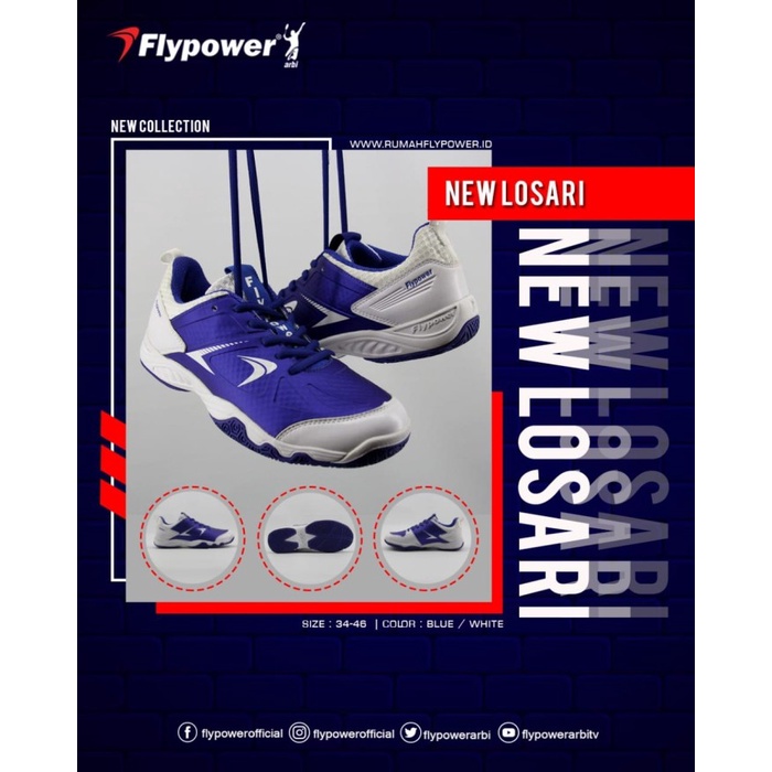 {MentariStore} SEPATU BADMINTON FLYPOWER KALASAN 4 NEW ORIGINAL - LOSARI BLUE/WHT 40 Limited