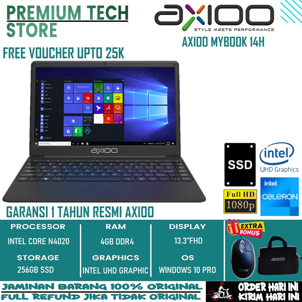 LAPTOP BARU MURAH AXIOO 14H N4020 RAM 4GB 256GB SSD 13.3 WIN10 PRO GREY