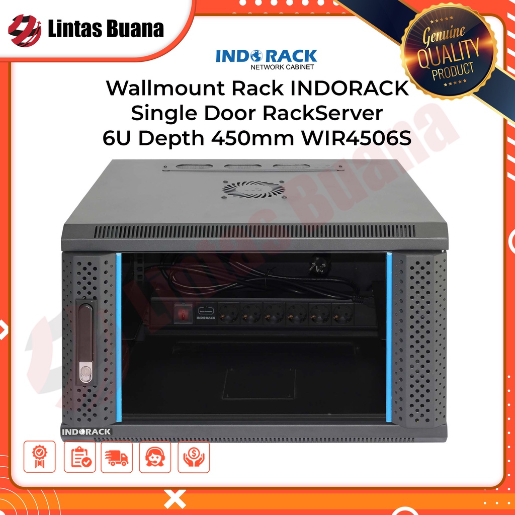 Wallmount Rack INDORACK Single Door RackServer 6U Depth 450mm WIR4506S