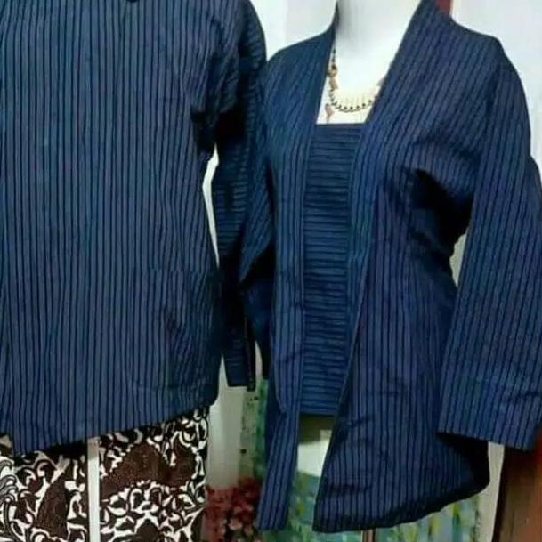 LANGSUNG ATC BAJU COUPLE SURJAN KEBAYA LURIK BIRU BAJU LURIK ADAT JAWA JOGJA SOLO KEBAYA LURIK SURJA