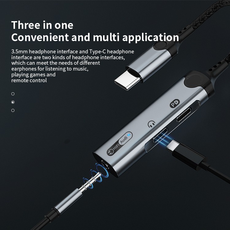 Splitter Conveter Konektor Type C 3 in 1 Tipe C to 3.5mm + C + C 60W Headset Charger Audio Jack  Adaptor OTG