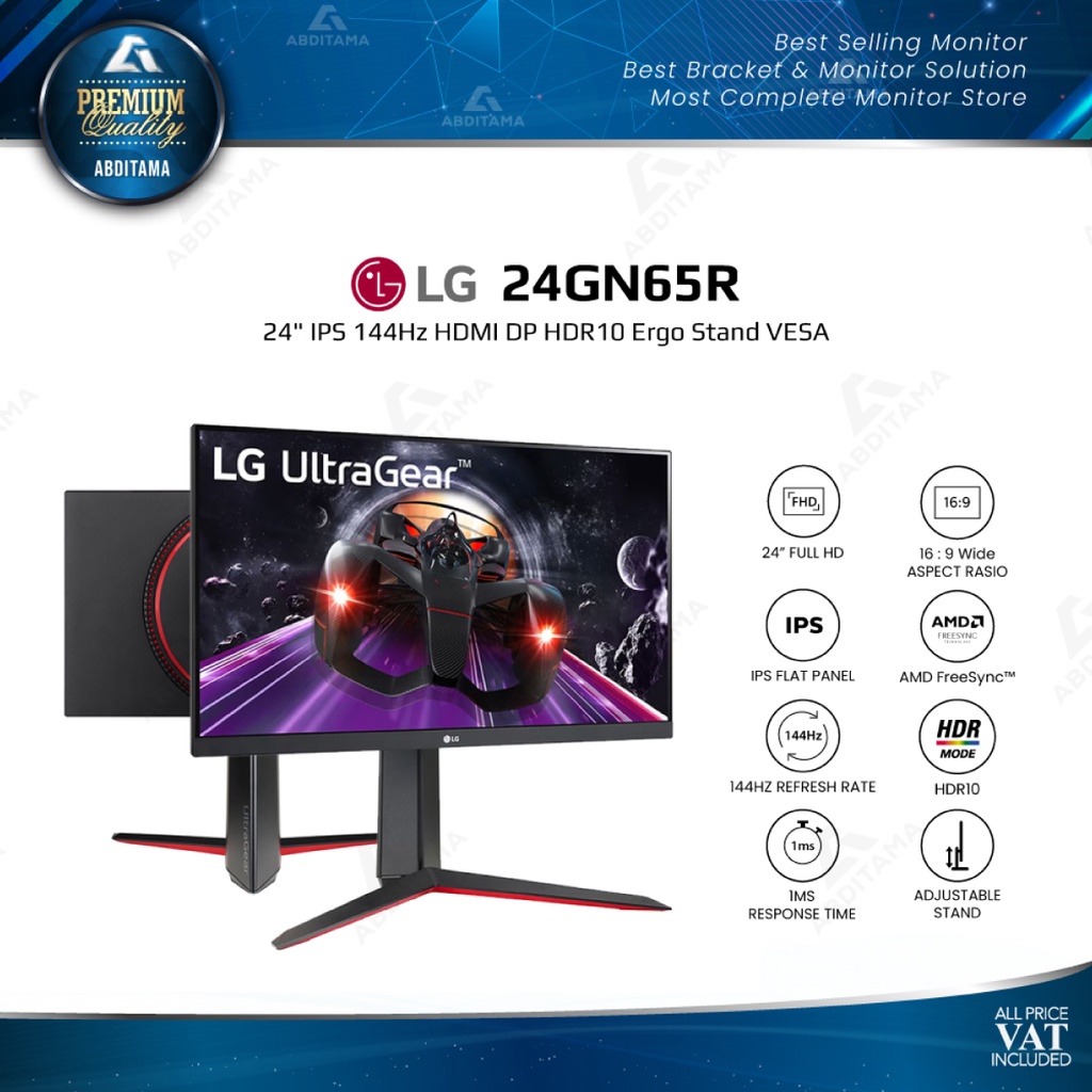 Monitor LED LG 24GN65R 24&quot; IPS 144Hz HDMI DP HDR10 Ergo Stand VESA