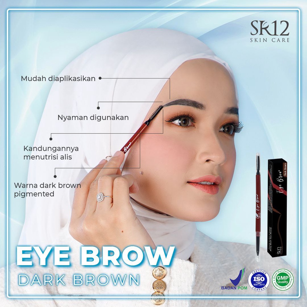 Eye Brow Dark Brown SR12 Pencil Alis Waterproof Premium BPOM Mudah Diaplikasi Lembab Menutrisi Alis