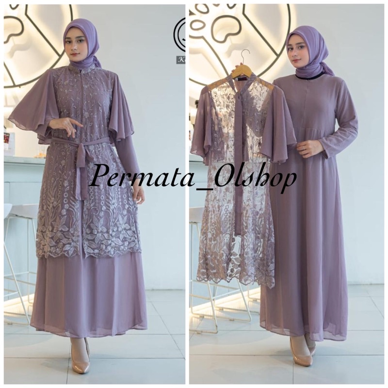 Permata Olshop / Gamis Kebaya Rompi Outer AS / Kebaya Gamis Tulle mix Ceruty / Gamis Pesta Mewah / Gamis Modern / Kebaya Gamis Jumbo / Gamis Lebarann