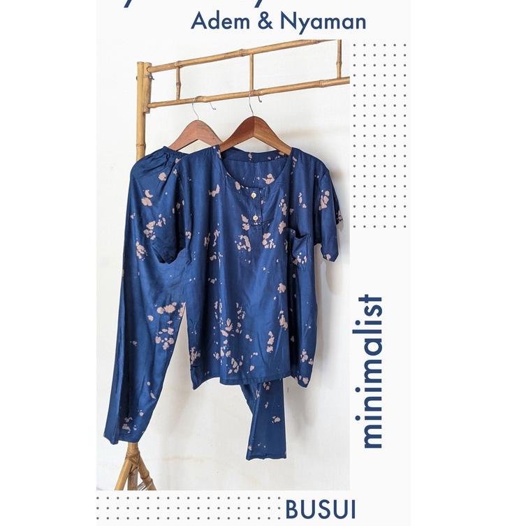 TERLARIS One Set Piyama Rayon Setelan Baju Tidur Celana Panjang Lengan Pendek Wanita Busui Kancing H