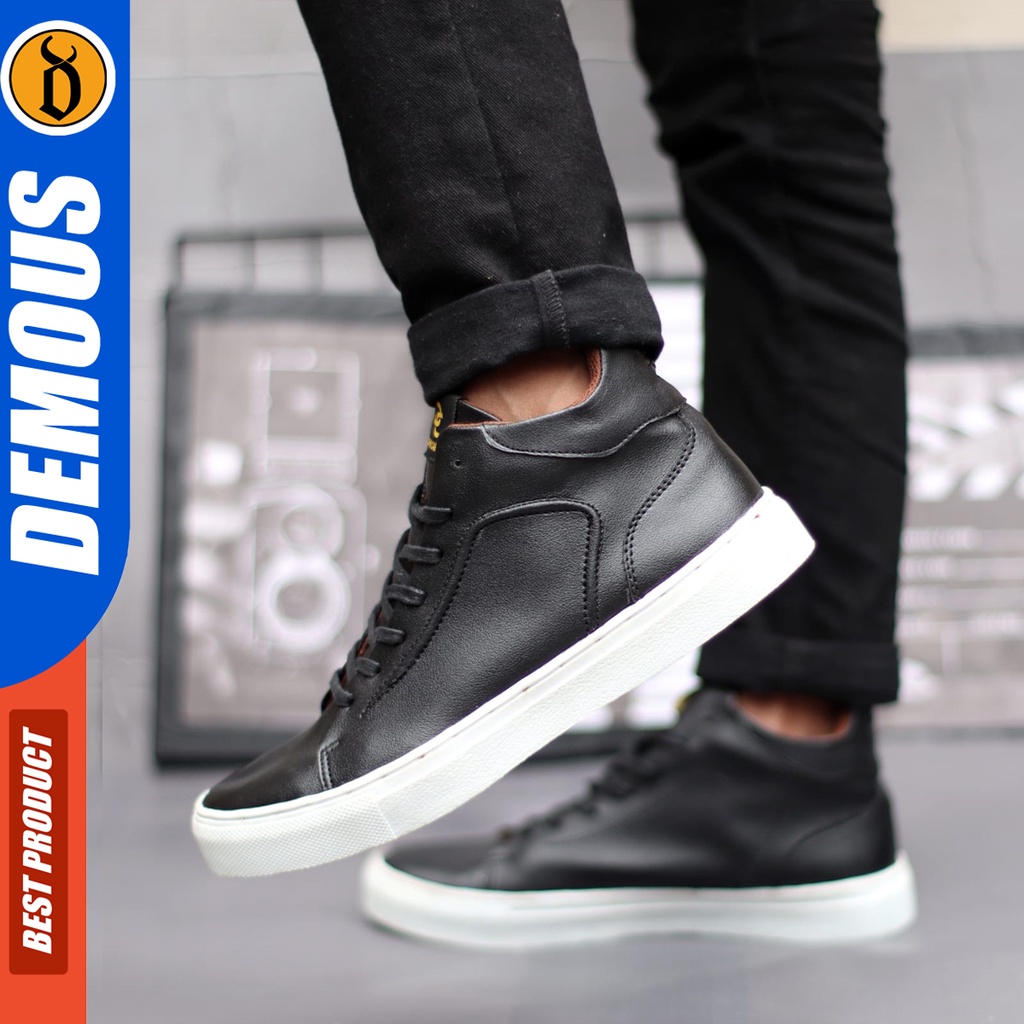 DEMOUS Rebellion - Sepatu Sneakers Pria Hitam Kerja Casual