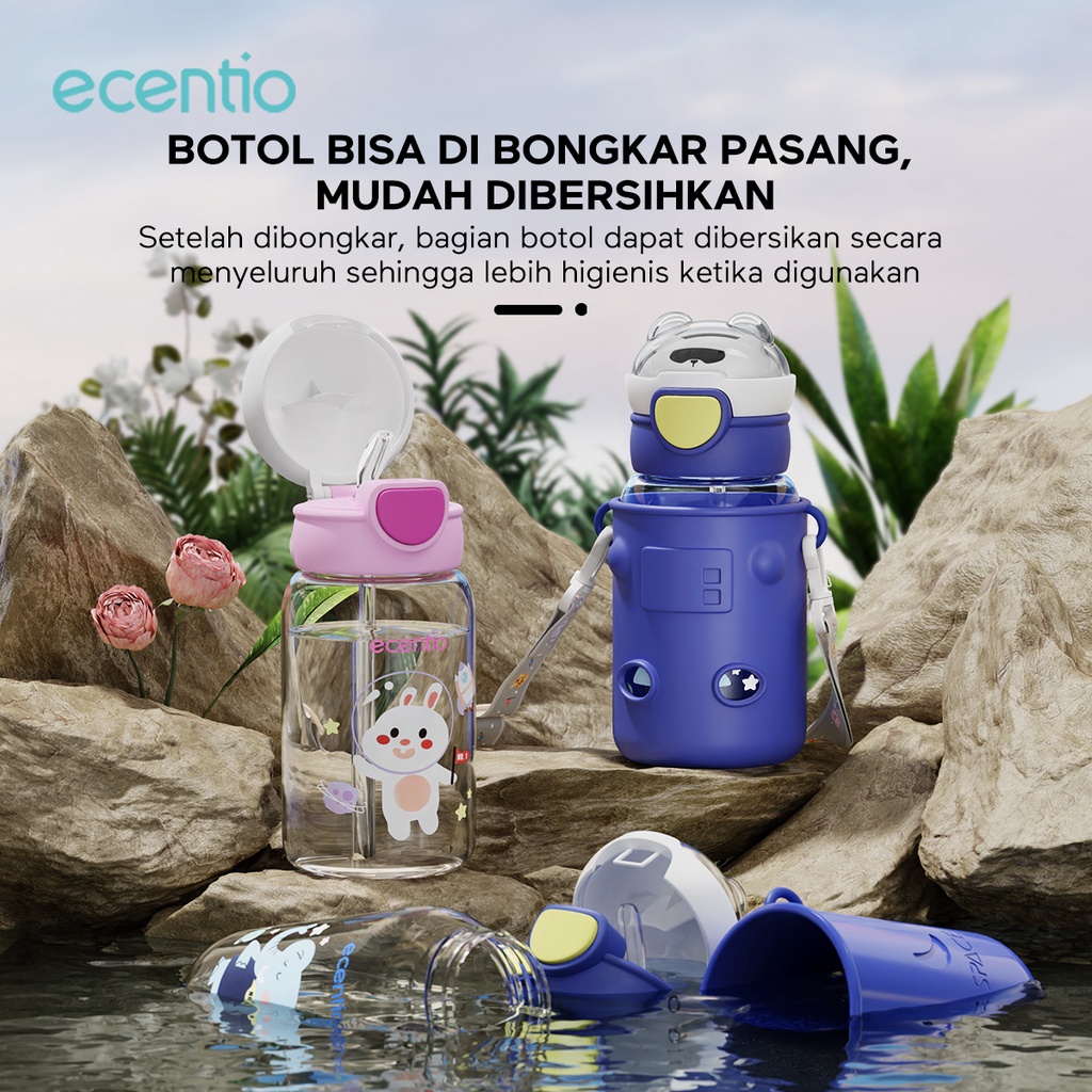 ecentio &amp; FOODI botol minum anak sedotan 600ml tas silikon/tumbler portable 600ml/tempat minum anak anti bocor/Karakter Kartun Unik Viral