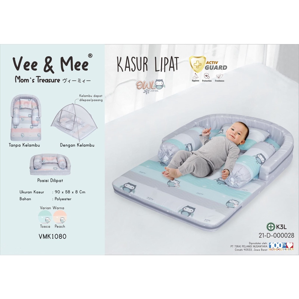 [2 Kg] Vee &amp; Mee Kasur Bayi Lipat Bumper Anti Bakteri + Kelambu Owl Series -  VMK 1080