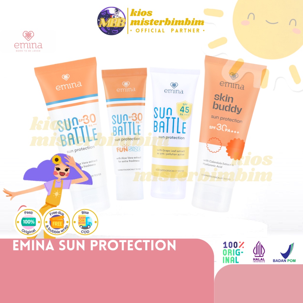 Emina Sun Battle Skin Buddy Sun Protection / Sunscreen Wajah SPF 30 SPF 45 PA+++ 23ML 45ML 60ML