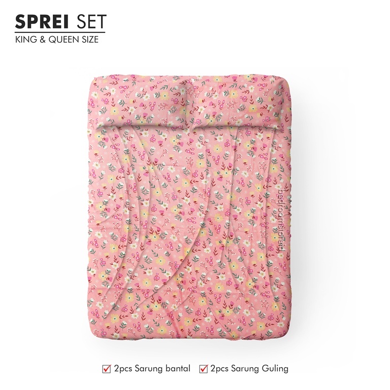 Sprei aesthetic motif Keiko pink sudah termasuk sarban dan sargul