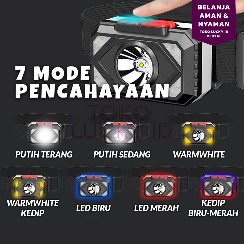 Senter Kepala Super Terang SOS 7 Mode LED Headlamp Kerja