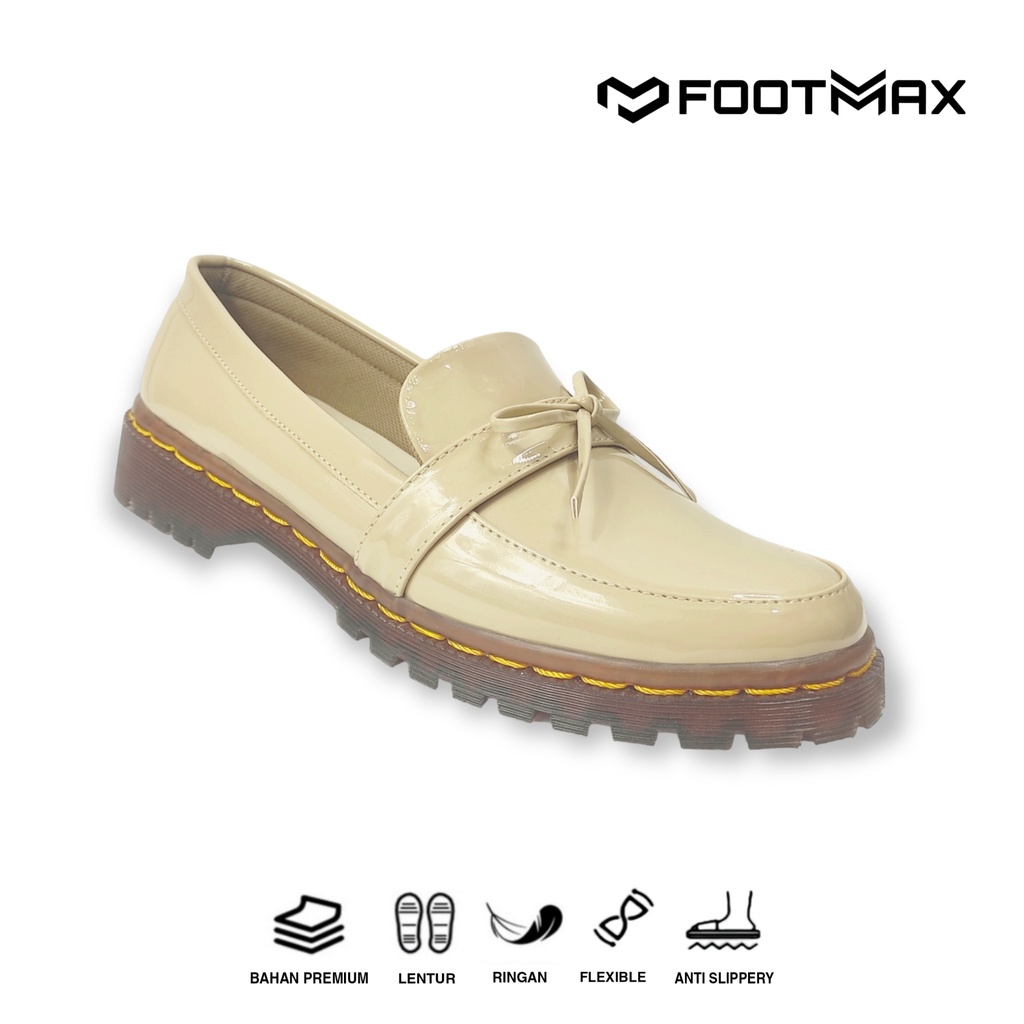 Sepatu Docmart Wanita Cream Kilap Sepatu Kerja Wanita Loafer Slip On Casual Formal Termurah