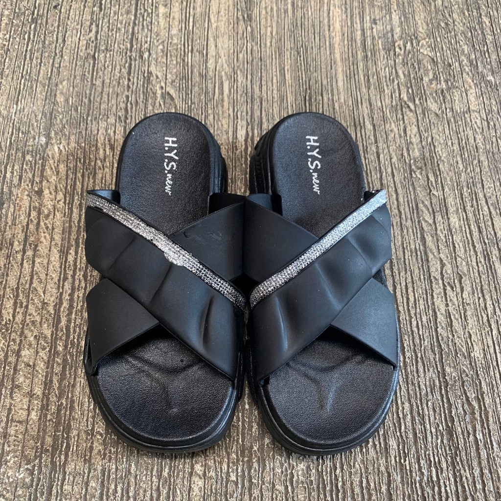 Sandal Wanita Terbaru /Sendal Selop Wedges Jelly HYS NEW 2201-1BSM/Sendal Karet Korea Kekinian