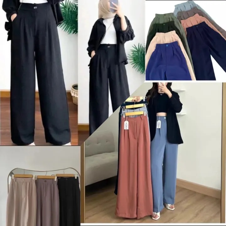 LOOSE PANTS TROUSERS NAVY CELANA ANTI KUSUT WANITA CELANA KULOT WANITA CELANA KANTOR FORMAL CELANA KERJA WANITA