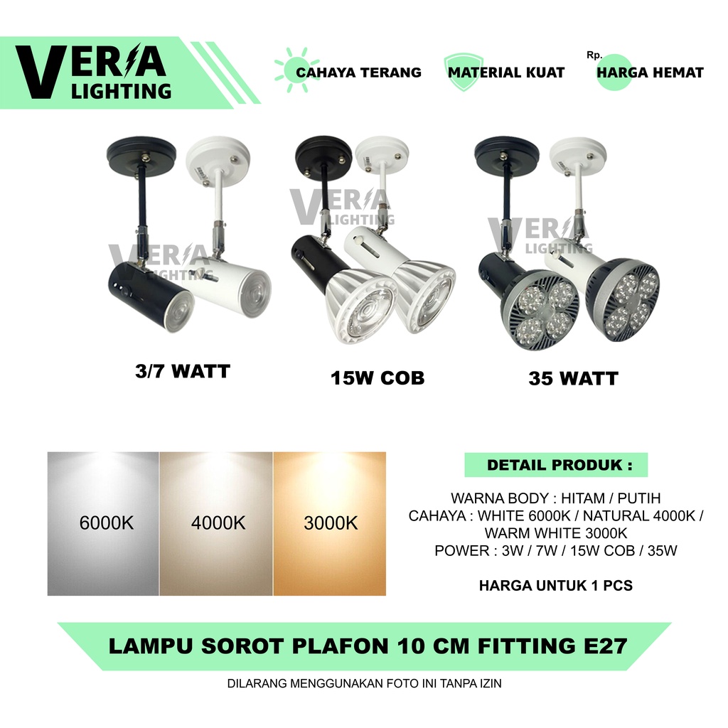 Lampu Sorot Plafon Tempel LED E27 Tiang 10CM 3W 5W 7W 12W
