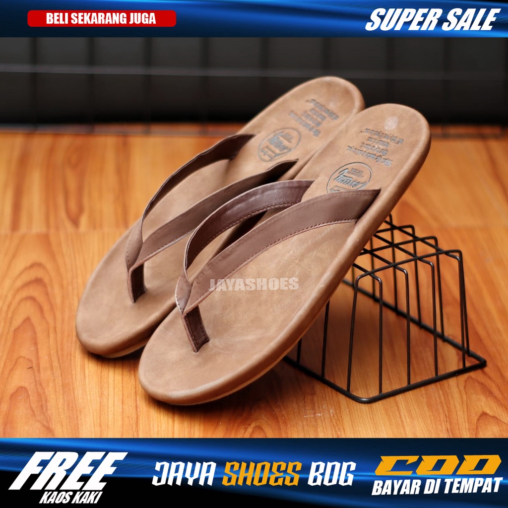 GOW Sendal Pria Casual Kulit Asli Original Distro Simple Ringan Anti Slip