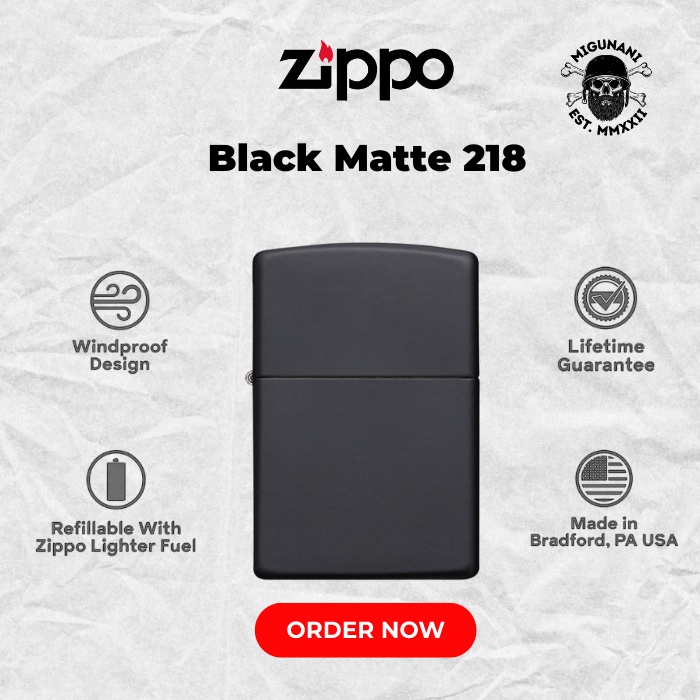 Zippo Black Matte 218 Made In USA