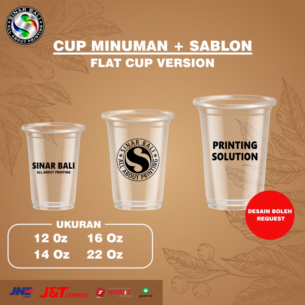 SABLON GELAS CUP PLASTIK UKURAN 12OZ 14OZ 16OZ CUSTOM LOGO