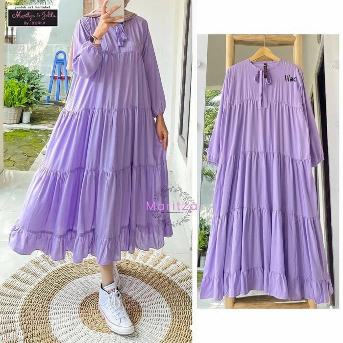 Baju Atasan Wanita Terbaru Rachel Tunik Ruffle Midi Dress Jumbo - Lilac