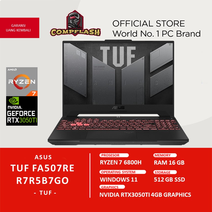 LAPTOP ASUS TUF FA507RE R7R5B7GO RTX3050TI 4GB RYZEN 7 6800H RAM 16GB 512GB SSD FHD IPS 144HZ RGB