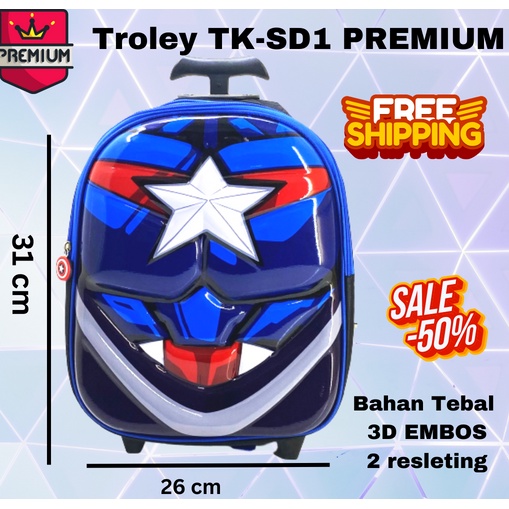 NEW ~ COD ~ Tas TROLEY Sekolah  2 Ruang TK Superman Batman Bumblebee Captain IRON MAN Tas Kilap 2 resleting