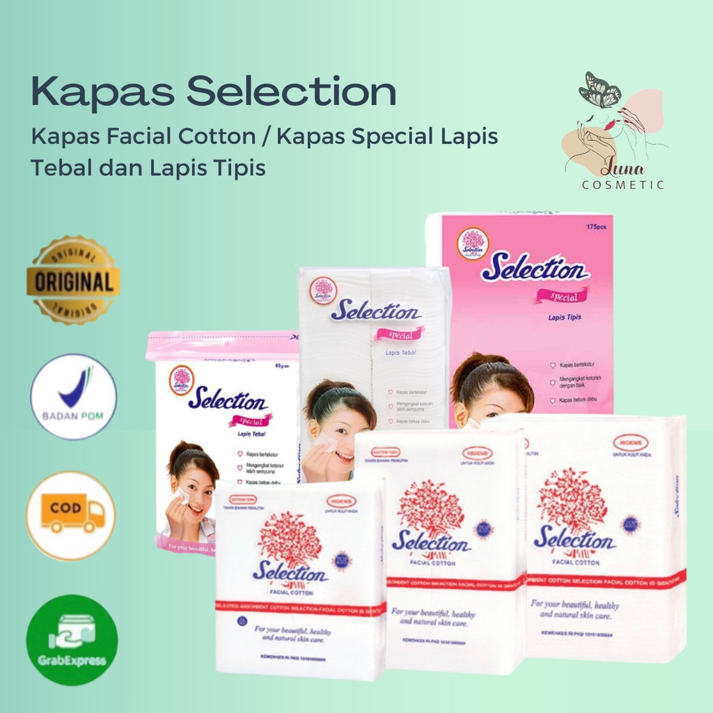 Kapas Wajah Selection Series | Special Tebal 120pcs Tipis 60gr Tebal 60gr | 35gr 50gr 75gr Kapas Pembersih Kecantikan Facial Cotton