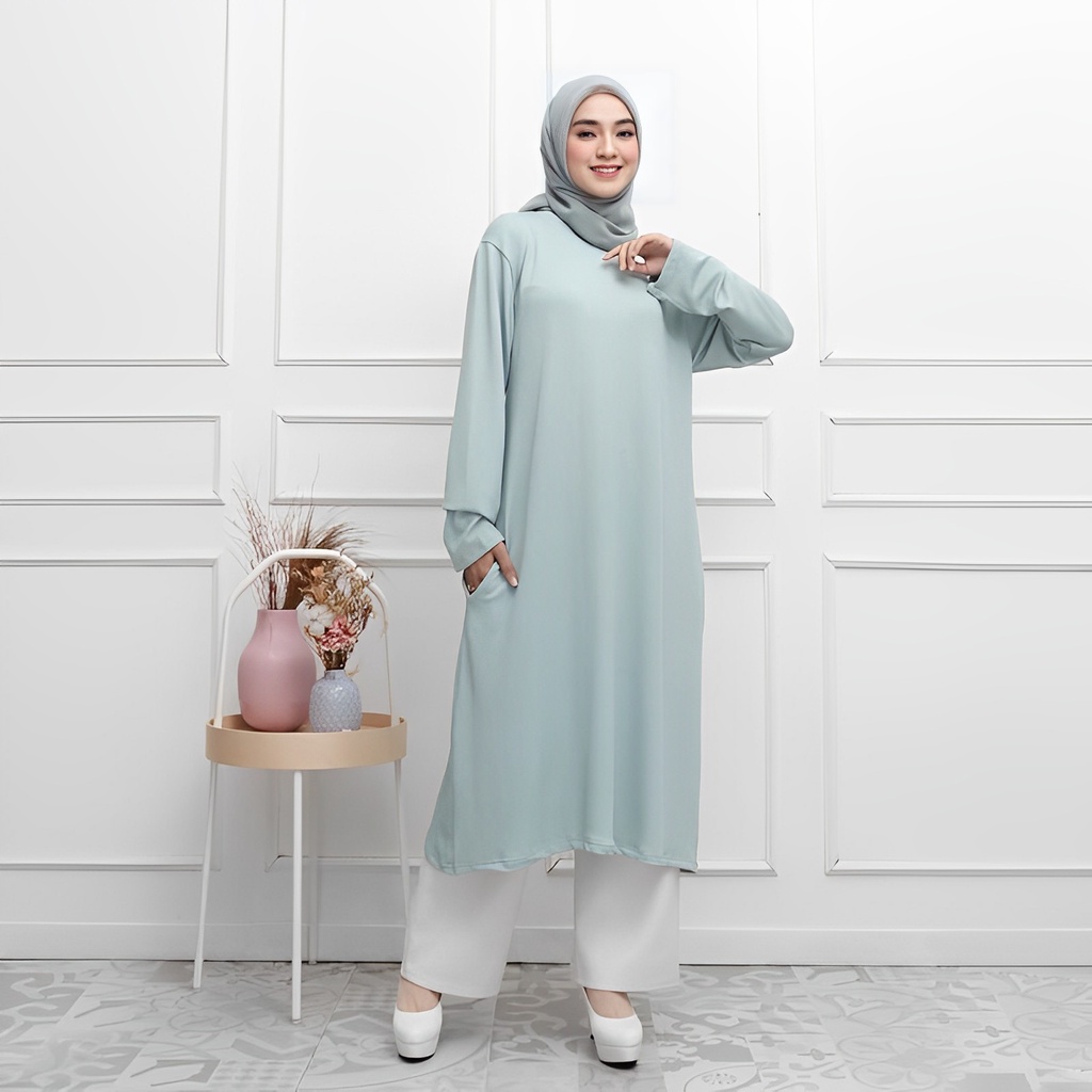 DUTA FASHION | TUNIK BORTEGA - KAOS RAJUT IMPORT MUSLIMAH JUMBO XXL MURAH GROSIR POLOS KNIT TEBAL AD
