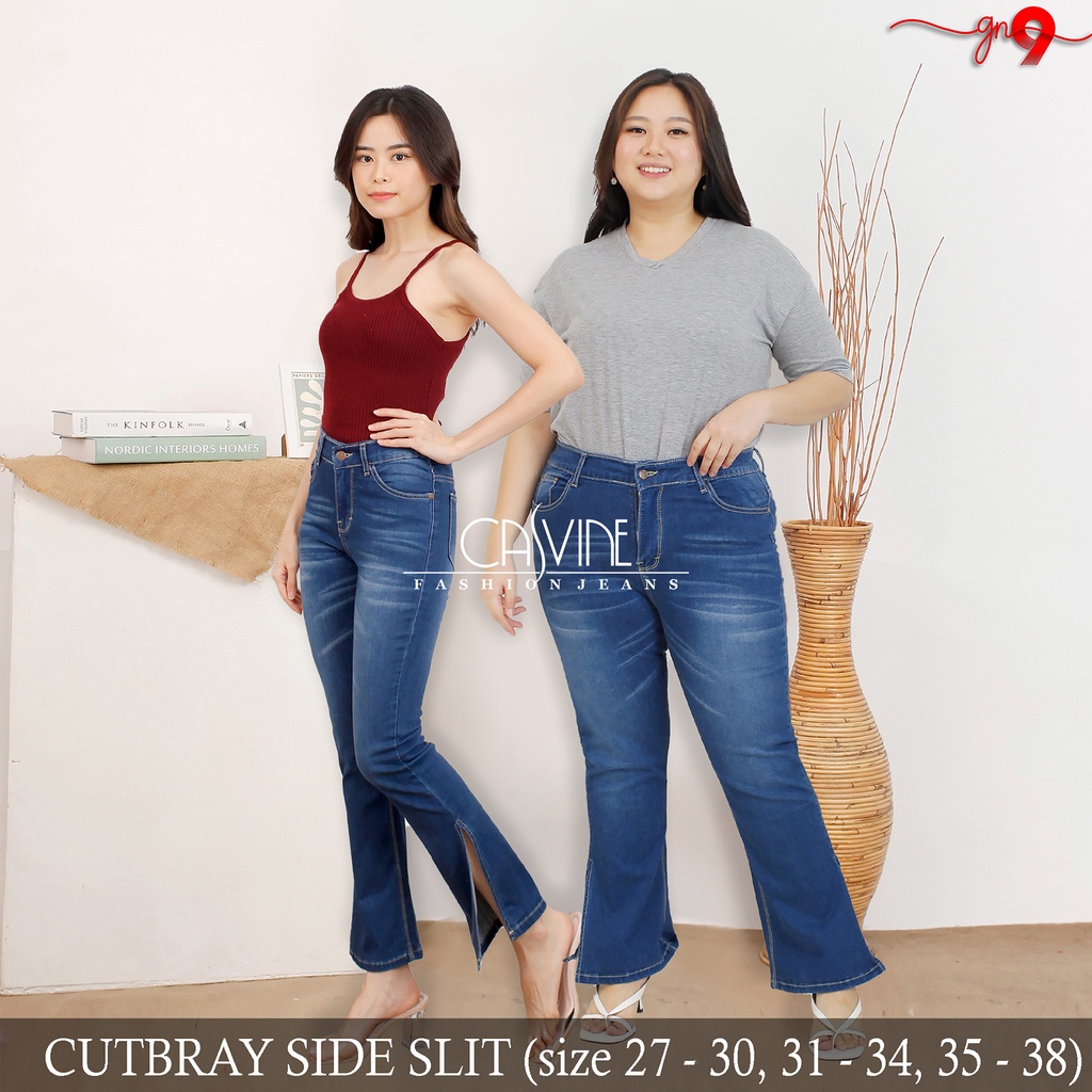 CASVINEJEANS | Celana Jeans Cutbray Wanita Side Slit Bigsize Jumbo Belah Samping Boot Cut Bawah Mom Jeans