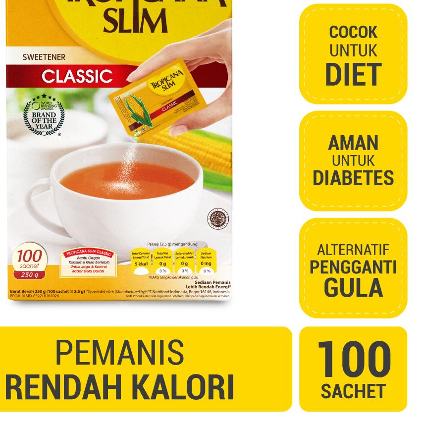 

✳ Tropicana Slim Sweetener Classic 100 sachet - Pemanis untuk Bantu Batasi Gula ➵