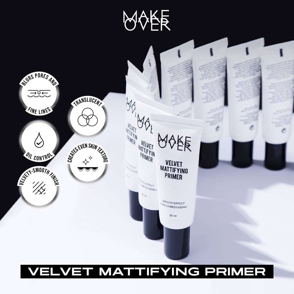 MAKE OVER Velvet Mattifying Primer - Primer matte mengecilkan pori oil-control cocok kulit berminyak tidak berwarna membuat makeup lebih tahan lama base makeup non-comedogenic