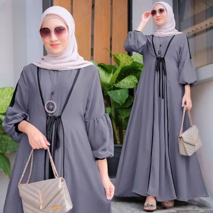 GAMIS WANITA TERBARU ANIQA DRESS BAHAN CRINKLE AIRFLOW MOTIF POLOS UKURAN M L XL LD 100 - 110 CM GAMIS WANITA TERBARU 2023 LEBARAN WANITA DRESS MUSLIM WANITA MAXY DRESS JUMBO