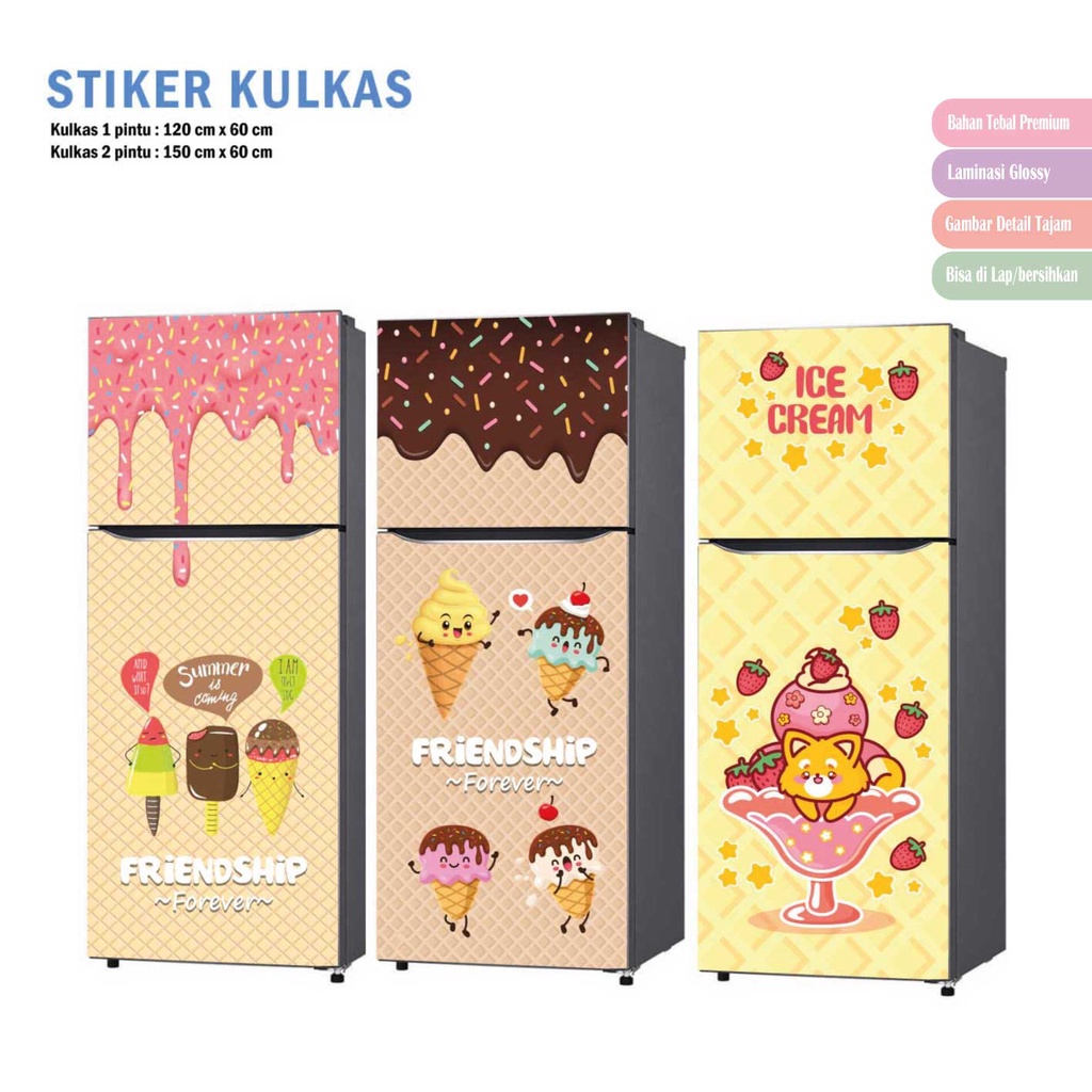 Sticker Kulkas 1 Pintu / Sticker Kulkas 2 Pintu / Wall Sticker / Stiker Kulkas Ice Cream