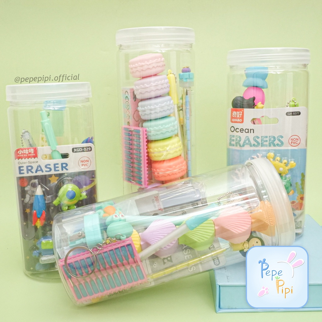 Paket Alat Tulis Set Alat tulis + Toples  Gift Cantik Bingkisan Kado Gift Anak Hampers Pena Refill Pensil Pulpen Penghapus Rautan Cutter Paperclip Highlighter Gantunagn Kunci Popit Hadiah