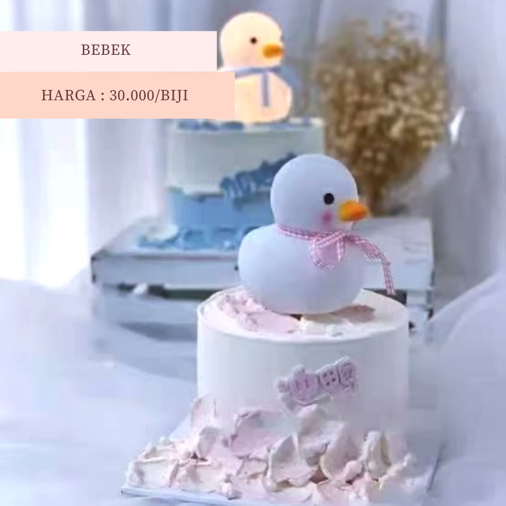 MINIATUR KUE TART BEBEK HIASAN CAKE ULTAH ULANG TAHUN CAKE DECORATION PAJANGAN BEBEK DONALD DUCK PINK BIRU ADA LED BISA MENYALA