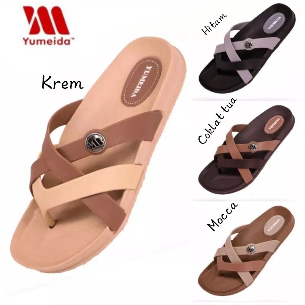 YUMEIDA sandal karet wanita dewasa jepit tali silang model casual