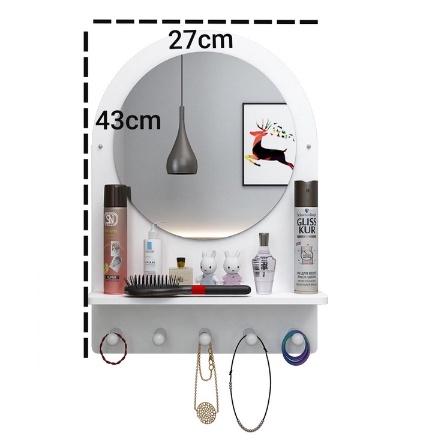 Cermin Rias Bulat - Rak Cermin - Rak gantung - Perlengkapan Kosmetik - Kaca Kamar Mandi