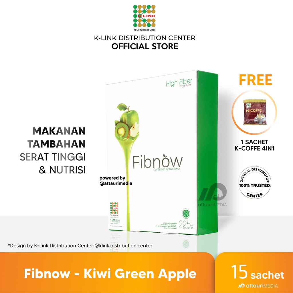 Fibnow Nutrition High Fiber Kiwi Green Apple Body Slim Pelangsing Alami Diet Detox 1 Box isi 15 Sach