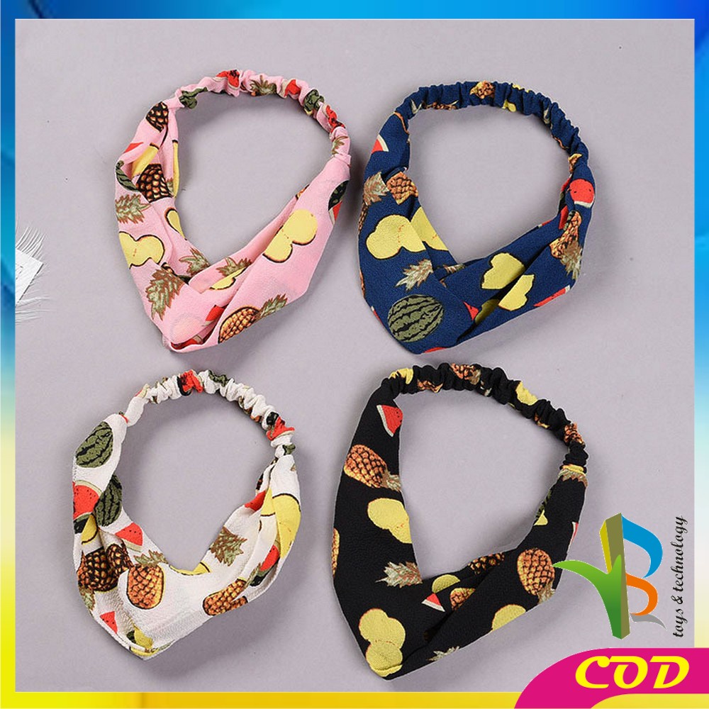 RB- C64 Bando Wanita Korea Model Turban Karet Bahan Kain Motif Buah / Bandana Simpul Kekinian Korean Style Fashion Impor