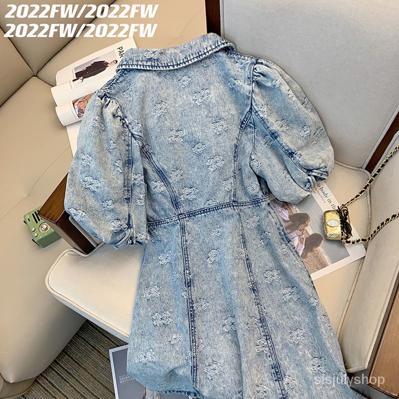 [✅BISA COD] #Sisjuly# Gaun denim wanita 2023 rok pendek ramping pinggang retro gaya Hong Kong baru