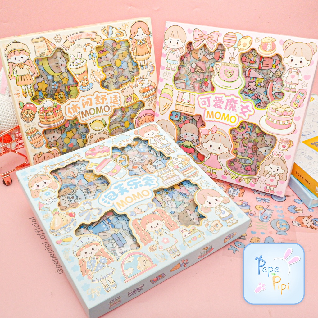 Sticker Momo XT-03 Isi 100 Journal Jurnal Jurnaling Set Stiker Lucu Paket Stiker Lembar alat tulis sekolah pastel lucu box