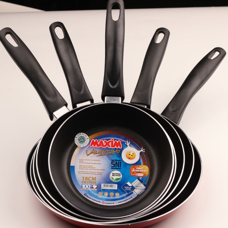 Maxim Valentino Teflon penggorengan 12 cm - 26 cm frypan anti lengket wajan valentino Teflon Maxim Wajan Cetakan Anti karat Fry Pan Maxim Teflon Penggoreng Wajan Valentino Ukuran 12 sampai 26